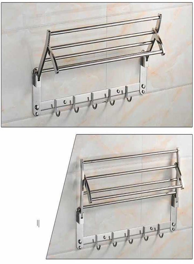 فورتون رف مناشف قابل للطي من الفولاذ المقاوم للصدأ من FORTUNE، يُثبت على جدار الحمام، مزود بخطافات للمناشف وقضيب مناشف قابل للتعديل، حامل مناشف بطول 24 بوصة، ملحقات حمام، رف مناشف، فضي - Image 3